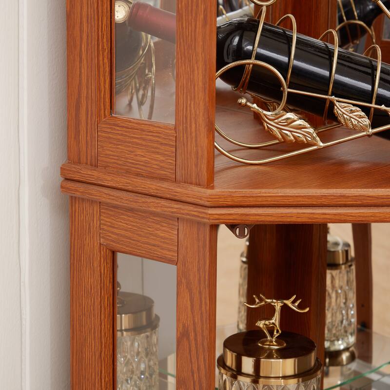 Corner Display Cabinet, Antique Collection with Glass Door, Shelves & Light