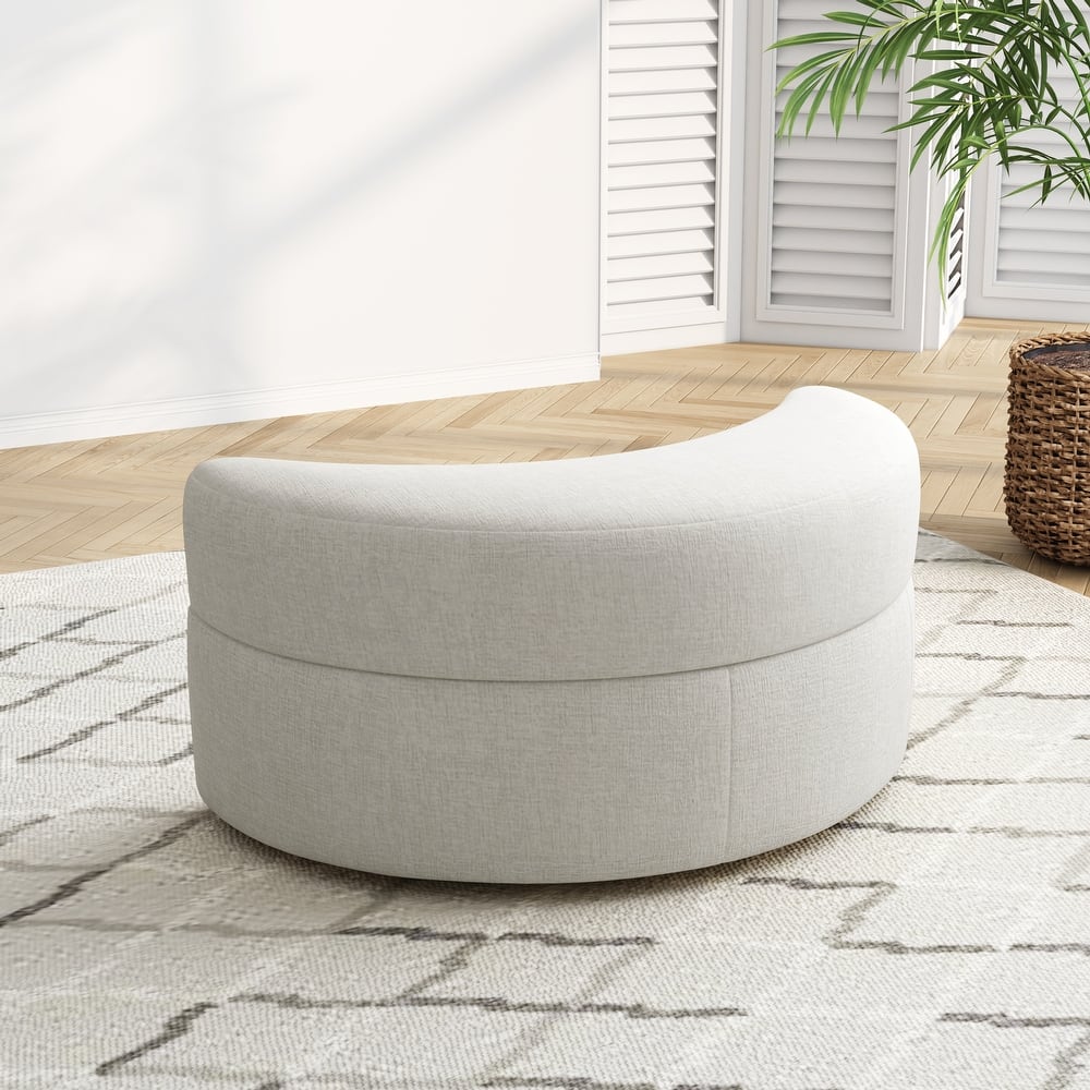 Upholstered Chenille Boucle Half Moon Storage Ottoman with Tray