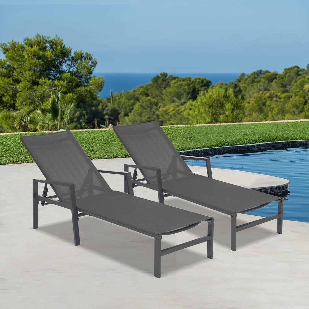 Outdoor Patio 2-Pack Lounge Chairs Adjustable Aluminum Chaise Lounges for All Weather Blue 