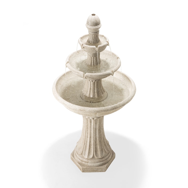 Glitzhome 45"H Oversized 3-Tier Pedestal Lotus Ceramic Resin Outdoor LED Fountains
