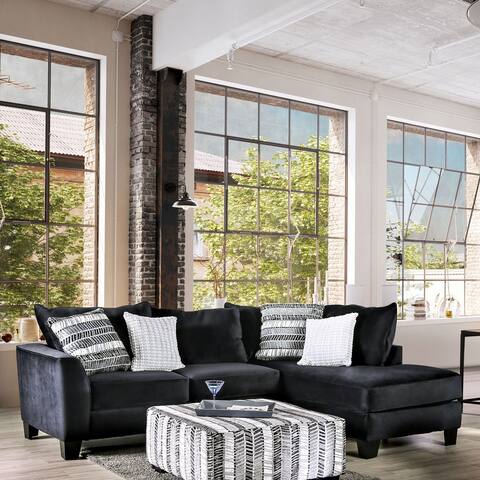 Furniture of America Stabone Traditional Black Sectional with Ottoman
