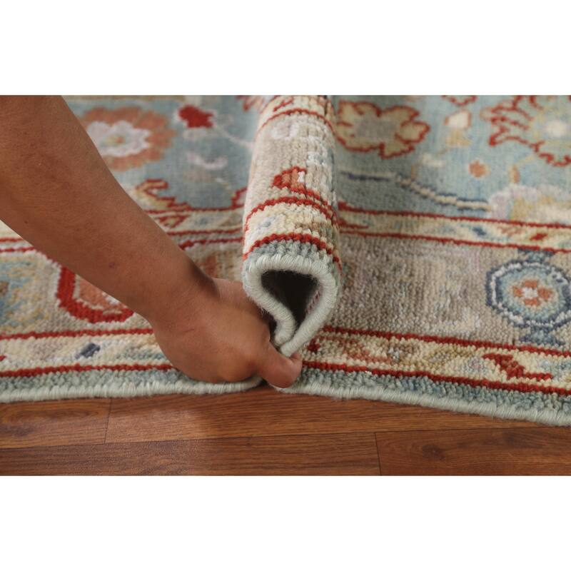 Light Blue Oushak Style Area Rug Hand-Knotted Wool Carpet - 4'2"x 5'11"