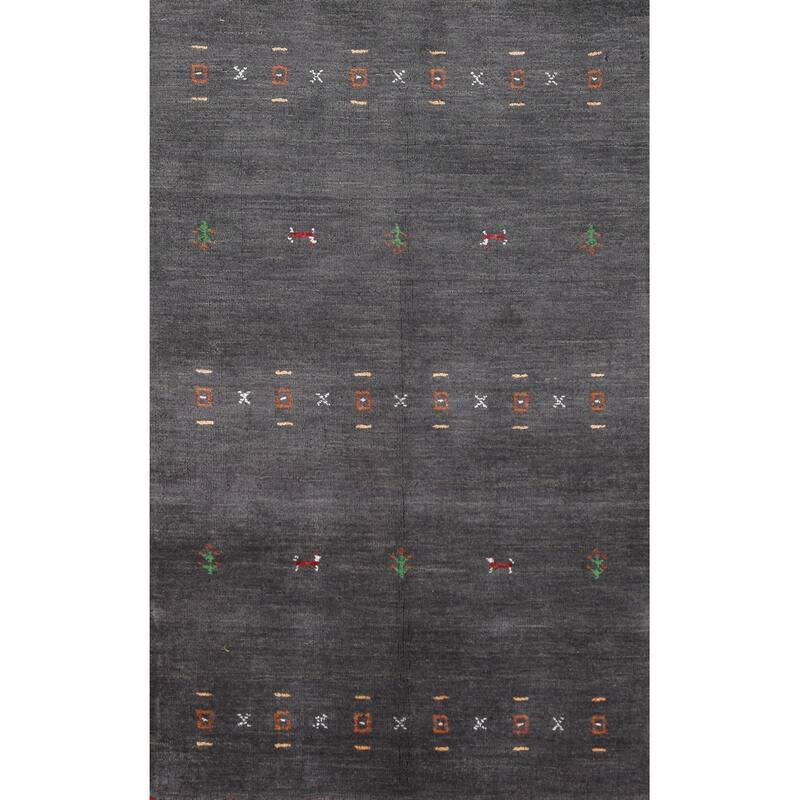 Hand Knotted Oriental 100% Wool Carpet Tribal Tribal Greys & Charcoal Gabbeh Area Rug - 5' 1'' X 2' 9''