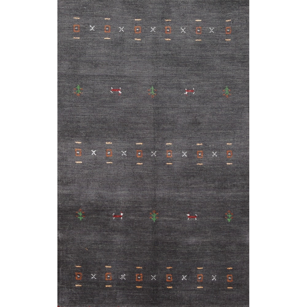 Hand Knotted Oriental 100% Wool Carpet Tribal Tribal Greys & Charcoal Gabbeh Area Rug - 5' 1'' X 2' 9''