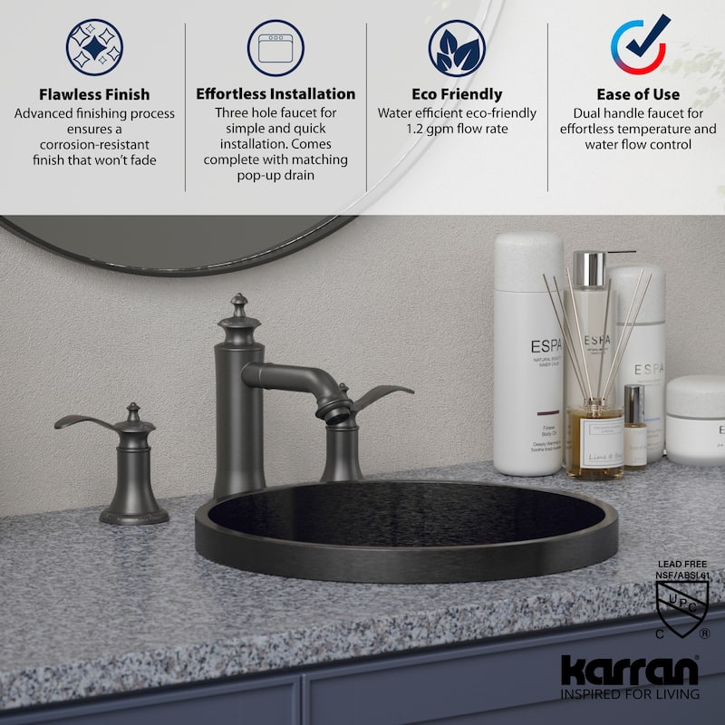 Karran Vineyard KBF474 2-Handle Three Hole Widespread Bathroom Faucet with Matching Pop-up Drain