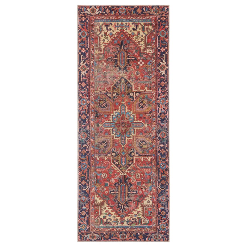 Lucinda Machine Washable Medallion Red/Blue Rug