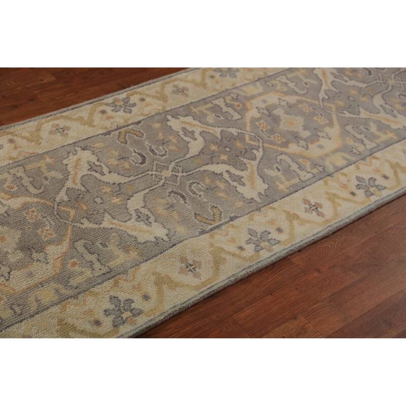Gray Oushak Indian Runner Rug Hand-Knotted Transitional Wool Carpet - 2'8"x 9'10"