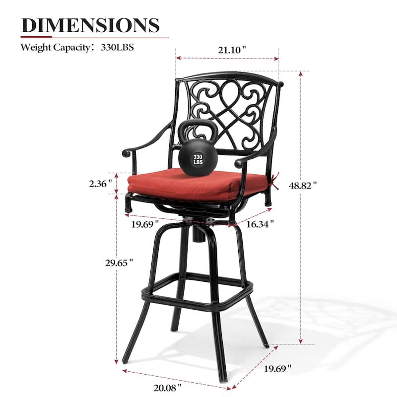 Set of 2/4 Outdoor Cast Aluminum Swivel Bar Stools with Sunbrella Fabric Cushion