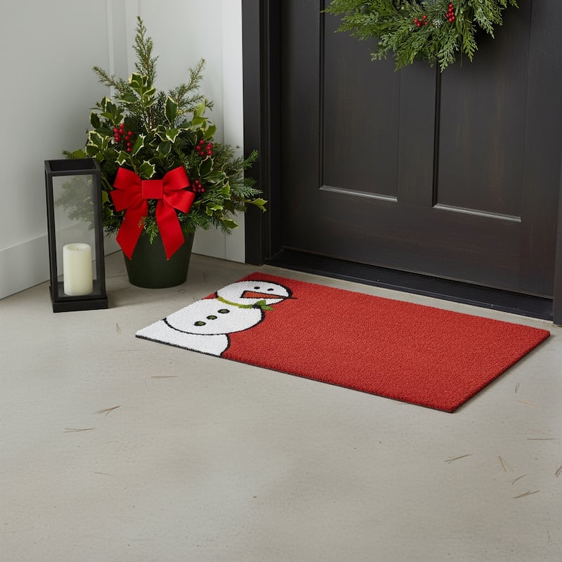 HomeRoots 24" X 36" Red White And Black Christmas Snowman Outdoor Coir Door Mat - 24.00' X '36.00 - 24.00' X '36.00