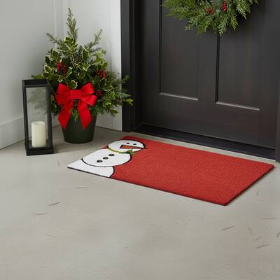 HomeRoots 24" X 36" Red White And Black Christmas Snowman Outdoor Coir Door Mat - 24.00' X '36.00