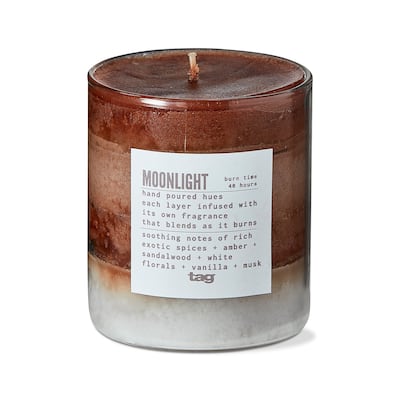 Moonlight Themed Scented Paraffin Wax Pillar Candle Small, Brown, 3x3.3 inch, Burn Time 55 Hours