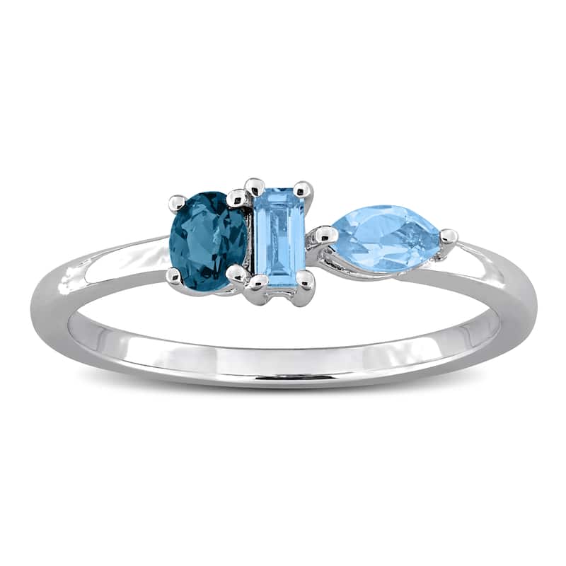 Miadora Multi-Gem Three Stone Ring Sterling Silver