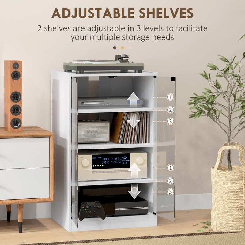 4-Tier Media Cabinet with Adjustable Shelves and Tempered Glass Doors