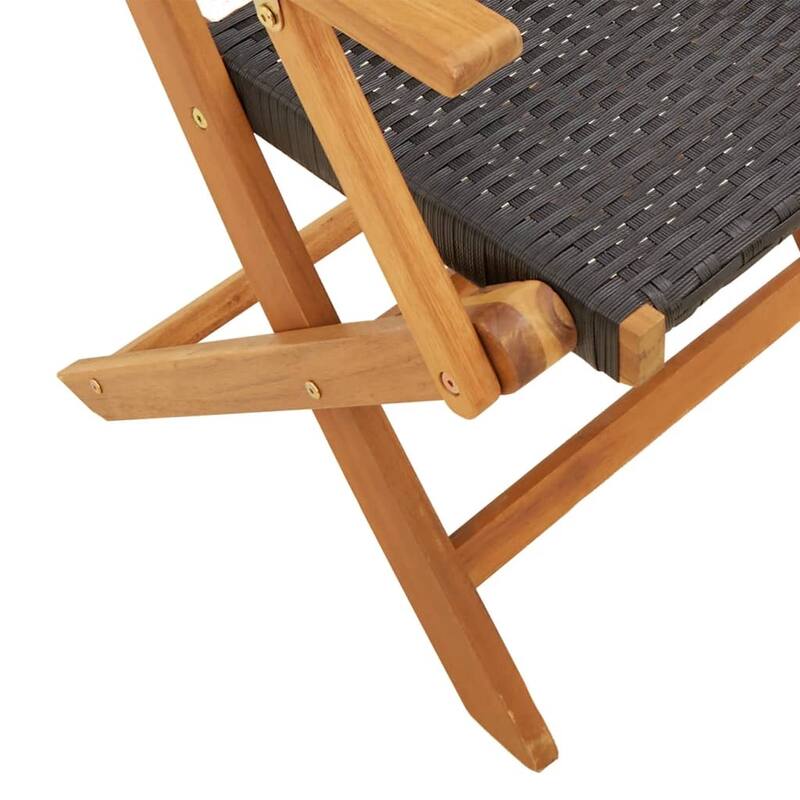 vidaXL Folding Patio Chairs Seating Outdoor Furniture Poly Rattan and Solid Wood - 22.4 x 21.3 x 35.8 in