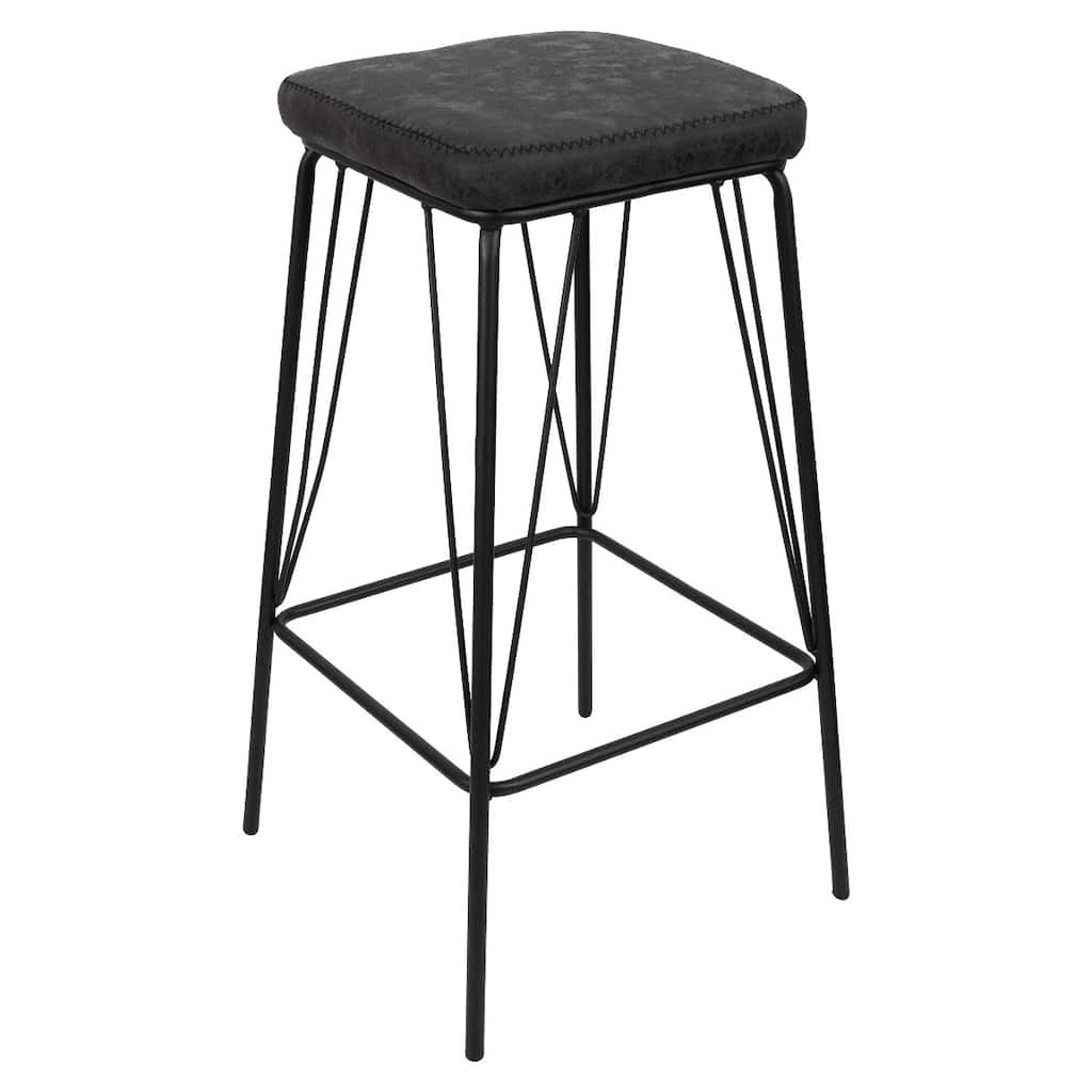 LeisureMod Millard Leather Cushion Barstool With Metal Frame - 30"