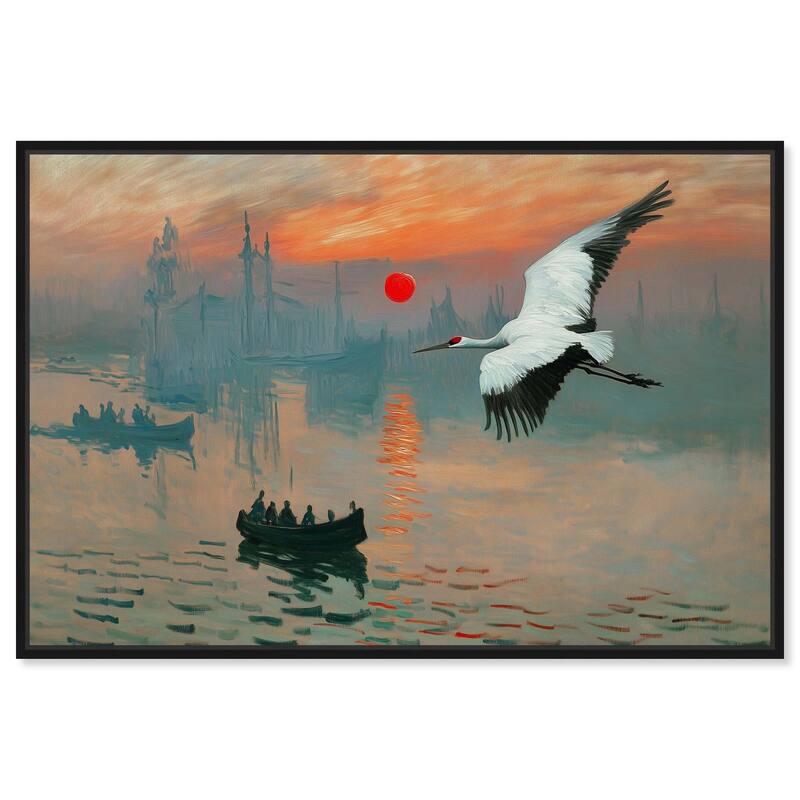 Crane Sunset Canvas by Art Remedy - Black - 45" x 30"