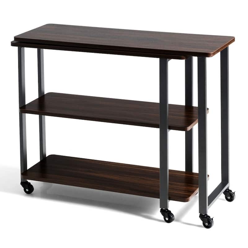 Multifunctional Swivel End Table with 360 Degree Rotation and Casters - 49.5" x 12" x 26.5" (L x W x H) - Walnut