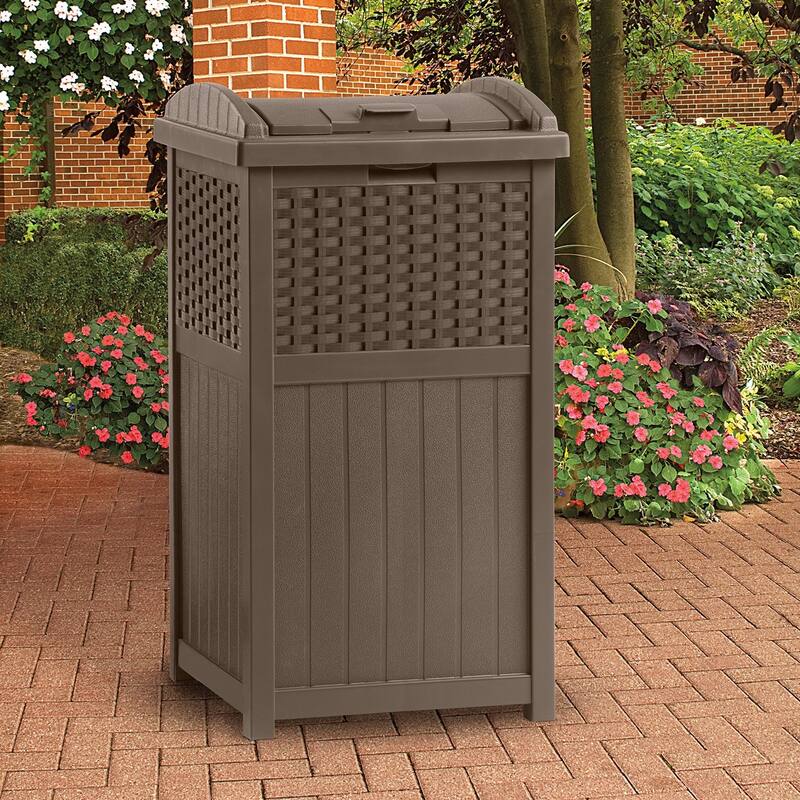 Suncast Trash Hideaway 33 Gallon Resin Wicker Outdoor Garbage Container (5 Pack)