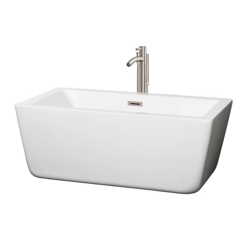 Wyndham Collection Laura 59" Free Standing Acrylic Soaking Tub with - White / Brushed Nickel Trim