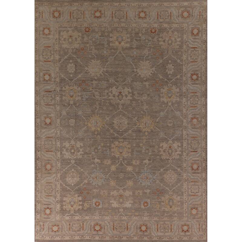 Transitional Oushak Area Rug Hand-Knotted Floral Wool Carpet - 8'9" x 11'7"