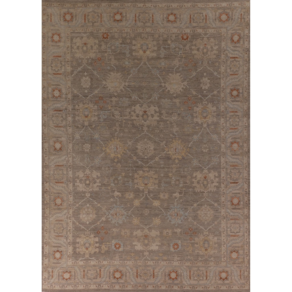 Transitional Oushak Area Rug Hand-Knotted Floral Wool Carpet - 8'9" x 11'7"