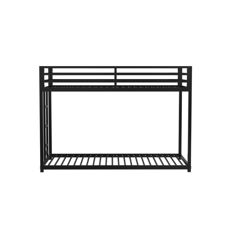 Low Profile Twin over Twin Metal Bunk Bed with Ladder and Guardrails for Kids and Adults