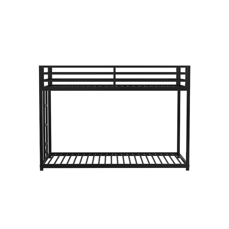 Sturdy Twin over Twin Bunk Bed Metal Black for and Adult, Low Profile Twin over twin bunk bed with Ladder and Guardrails