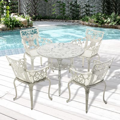 5pcs Aluminum Sunflower Outdoor Table and Chair Set,White