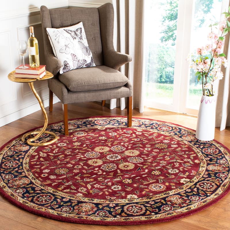 SAFAVIEH Handmade Heritage Tunde Traditional Oriental Wool Rug - 6' Round - Red/Navy