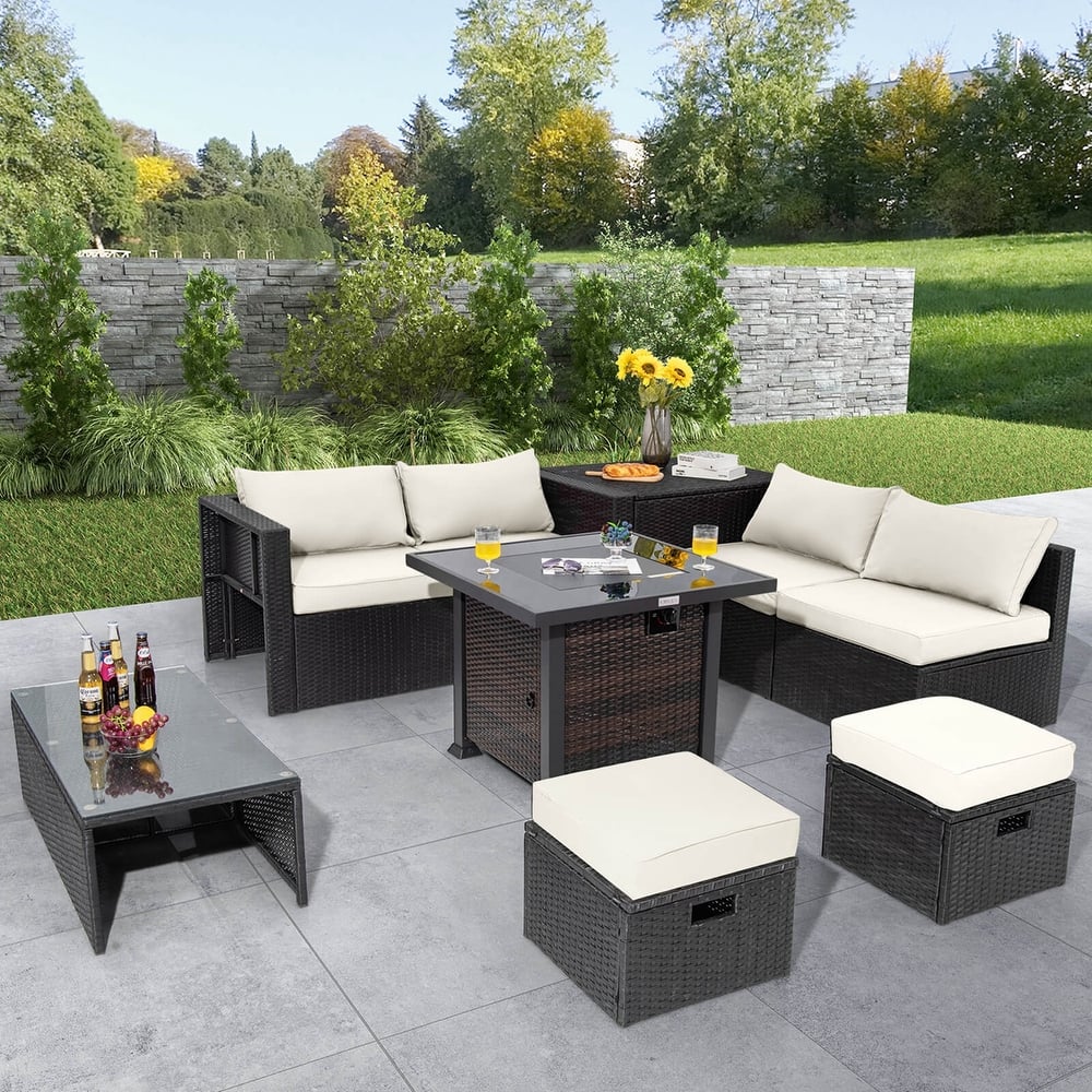 Costway 9 PCS Patio Furniture Set with 32" Fire Pit Table 50,000 BTU - See Details
