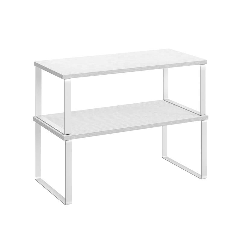 Set of 2 Two-Tier Wooden Kitchen Counter Shelves Organizers Perfect for Small Space - 15.6" W - Snow-White-Cloud-White