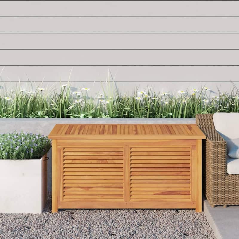 vidaXL Patio Storage Box Outdoor Cushion Storage with Bag Solid Wood Teak - 44.9" x 19.7" x 22.8"