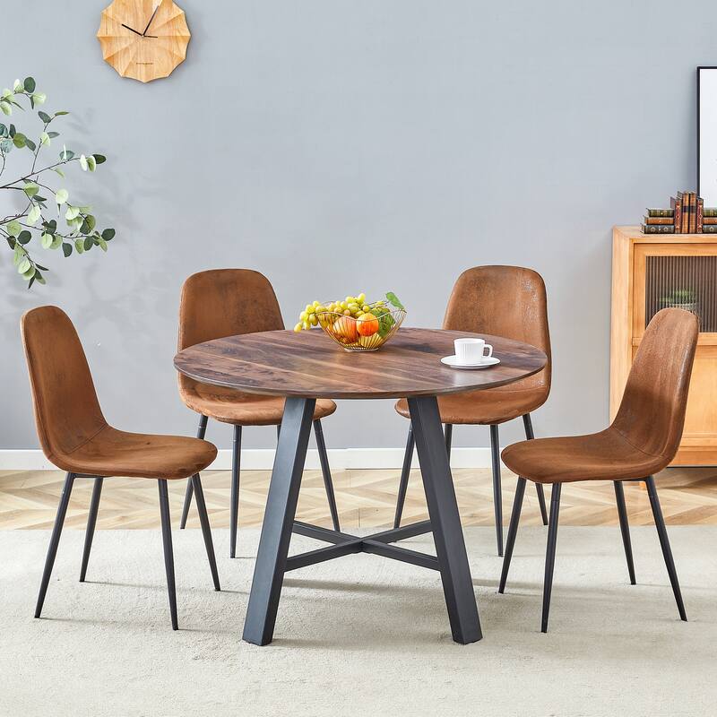 42" Round Dining Table Set for 4, 5-Piece Modern Dining Room Table with 4 Linen Chairs, Small Space Circle Dining Furniture