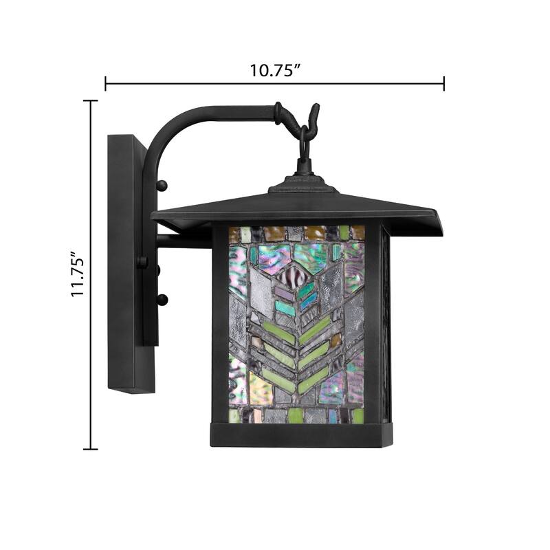 River of Goods Multicolor Stained Glass Black 1-Light Outdoor Lantern Wall Sconce - 10.75" x 9" x 11.75"