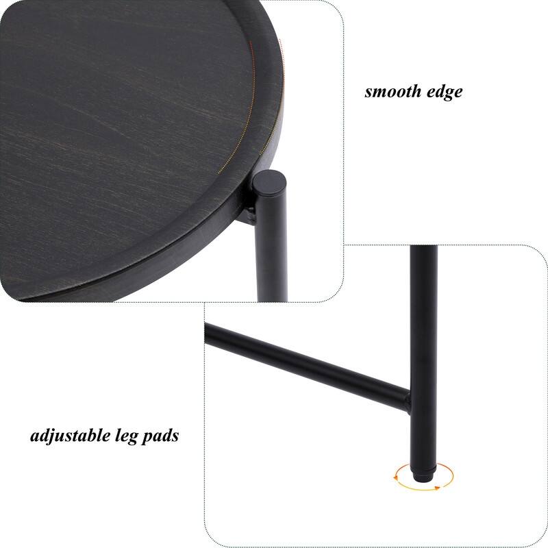 Round Coffee Table with Storage Tray 2 Tier Oval End Tables Wooden Small Side Table for Living Room