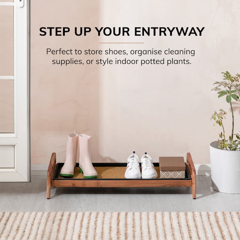 Jani Single-Tier Natural Stand 3-Pair Rubber Boot Tray.