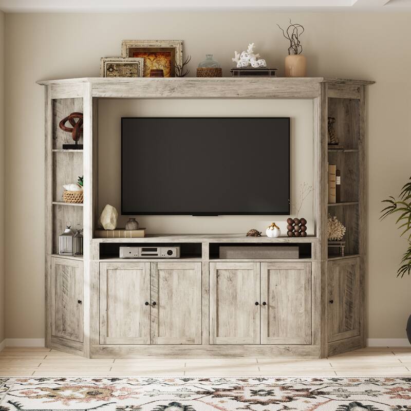 Entertainment Center for 70 Inch TV, Large Media Console with Storage Cabinets Farmhouse TV Wall Unit