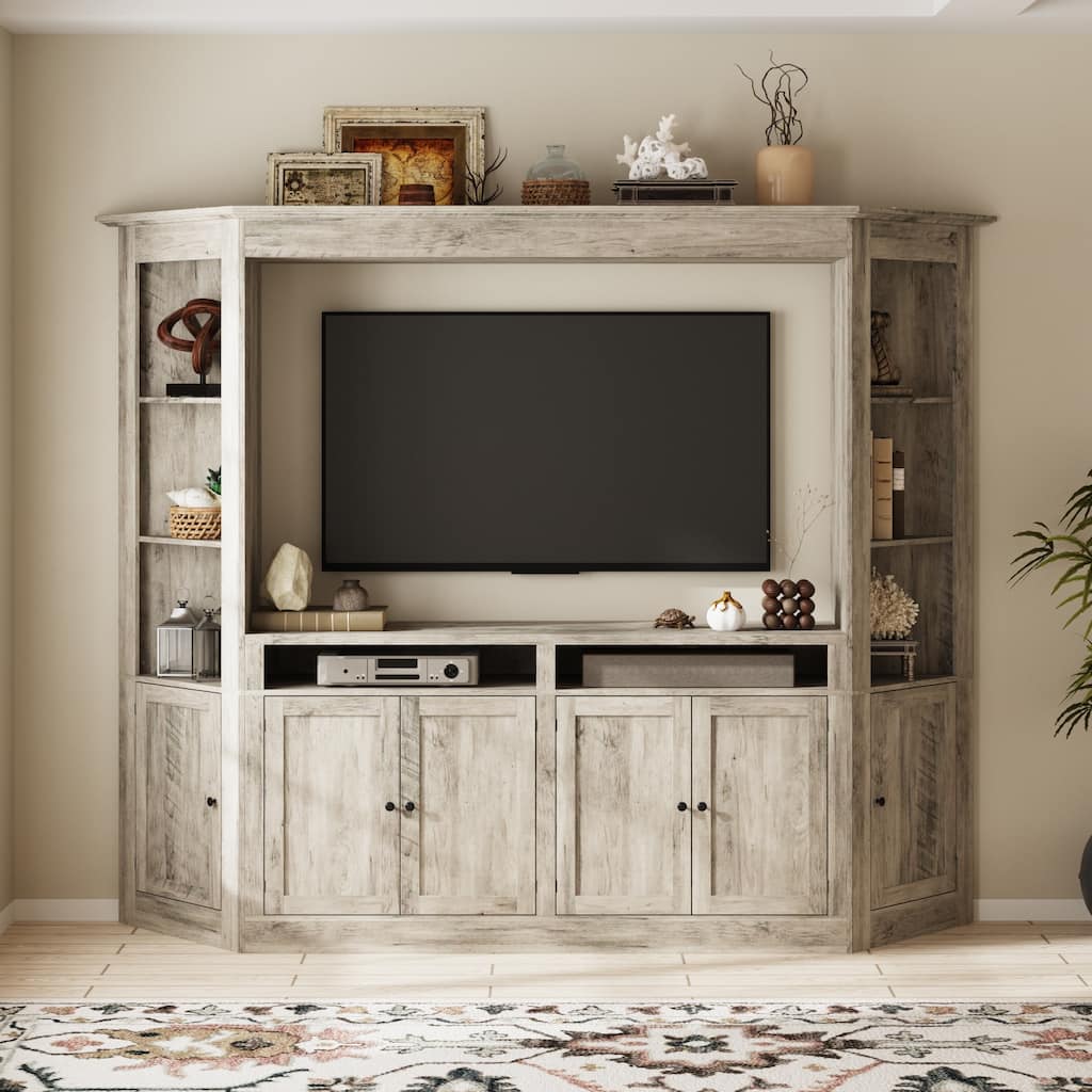 Entertainment Center for 70 Inch TV, Large Media Console with Storage Cabinets Farmhouse TV Wall Unit