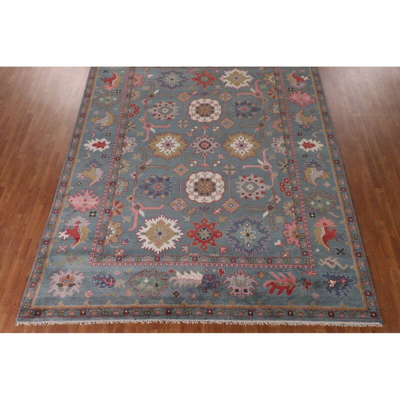 All-Over Floral Oushak Indian Area Rug Handmade Wool Carpet - 9'1"x 11'9"