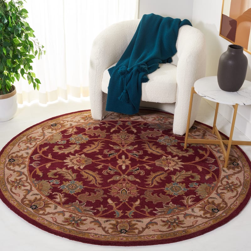 SAFAVIEH Handmade Heritage Lion Traditional Oriental Wool Rug - 8' Round - Red/Ivory