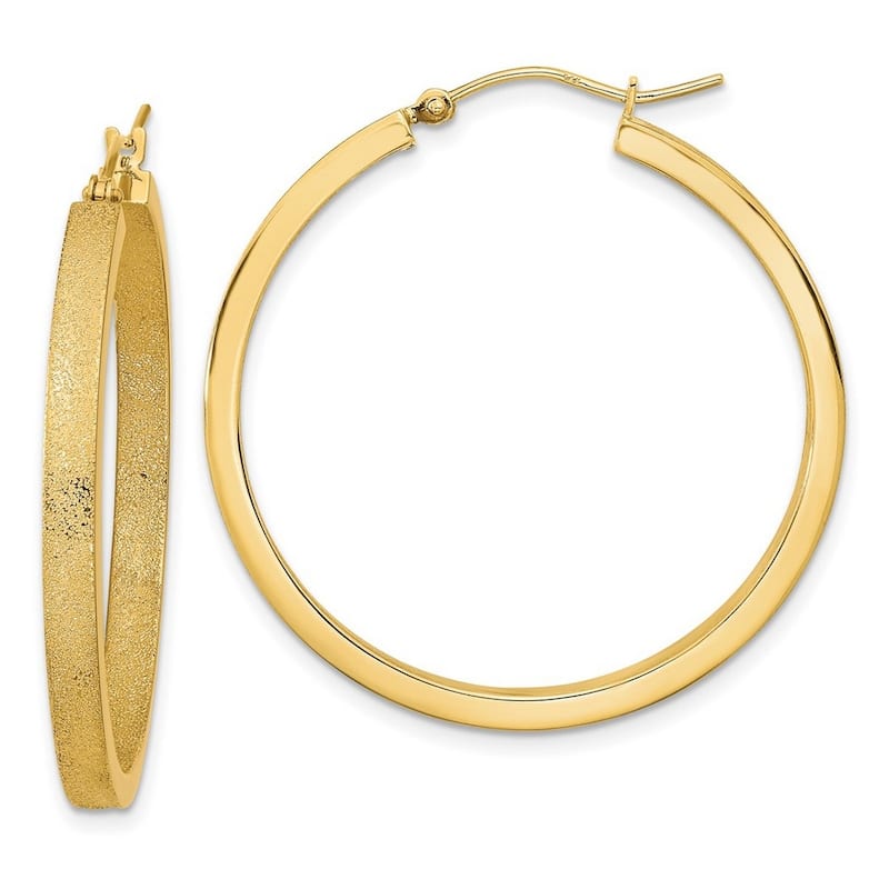 Curata 14k Yellow Gold Polished and Brushed 37.73x3mm Hoop Earrings