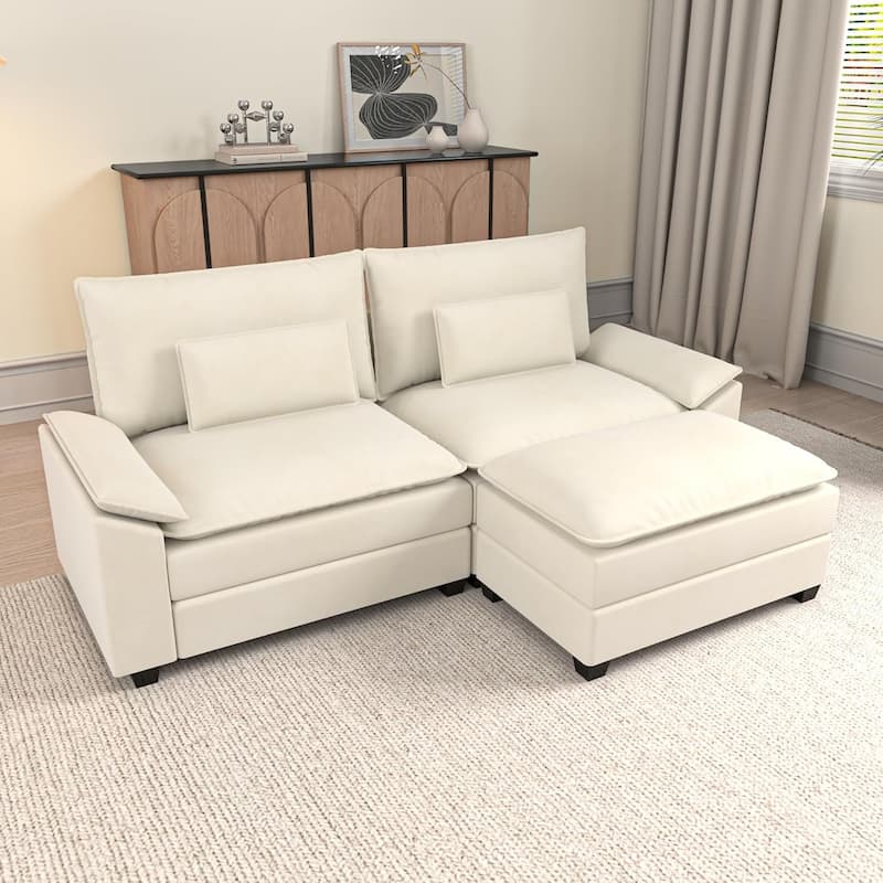Kullavik Cloud Chenille L-Shaped Sofa, Modular Sectional Sofa with Ottoman, Throw Pillows and Double Layered Cushion