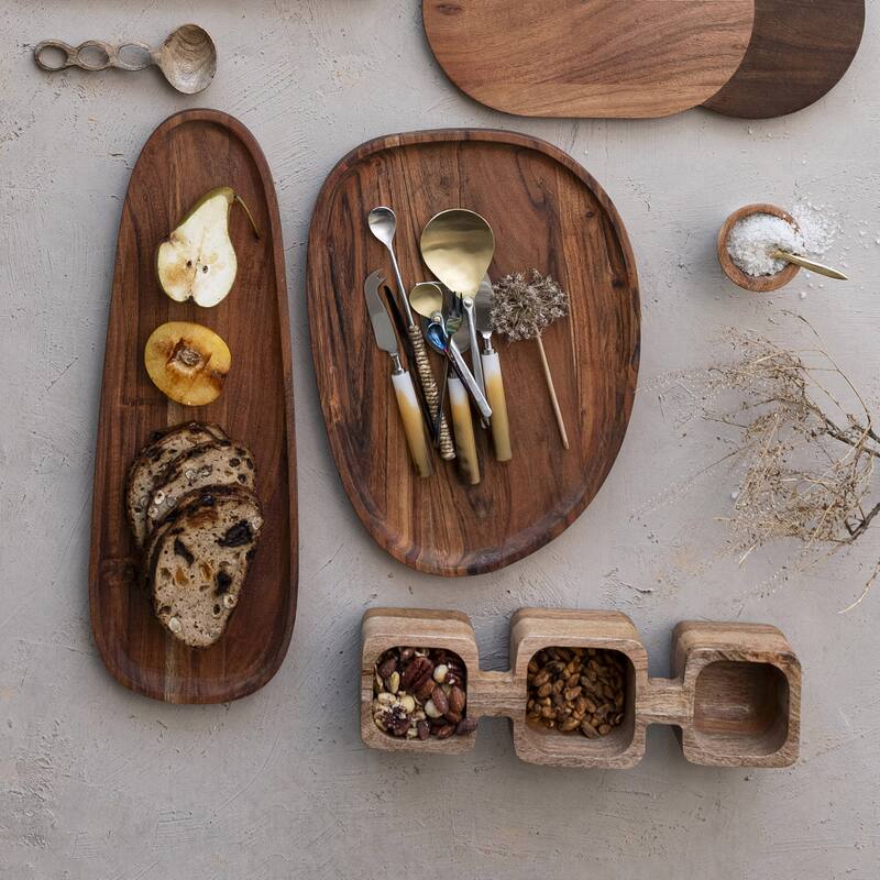 Acacia Wood Serving Tray with Metal Base