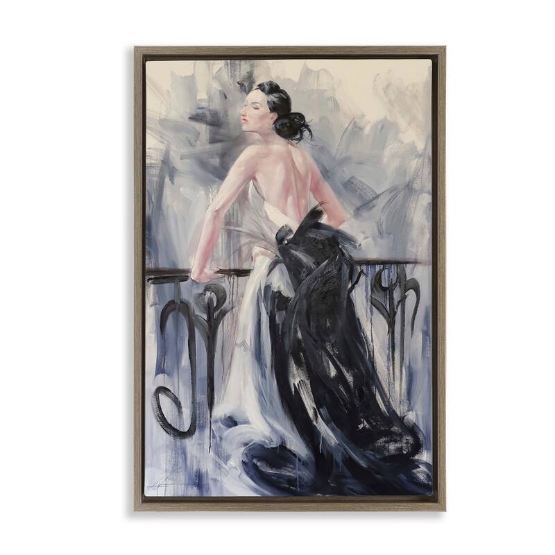 Stupell Elegant Woman Against Railing Framed Floater Canvas Wall Art Design By Lucille Lee - 17 x 25 - Brown
