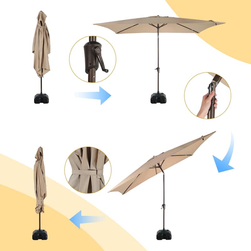 10’ x 6.5’ Tilt and Crank Rectangular Patio Umbrella with Base Stand