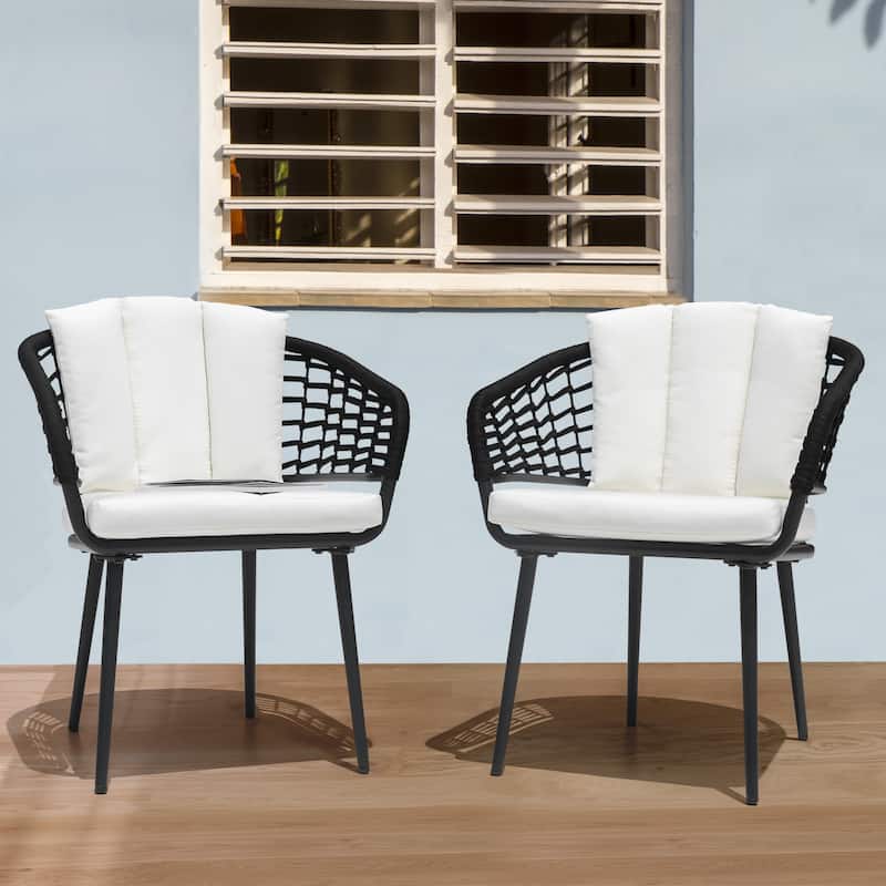 Nuu Garden Outdoor Patio Woven Rope Chairs with 1.97" Thick Cushions, Beige