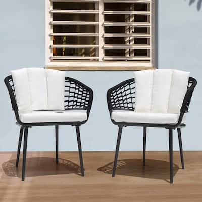 Nuu Garden Outdoor Patio Woven Rope Chairs with 1.97" Thick Cushions, Beige