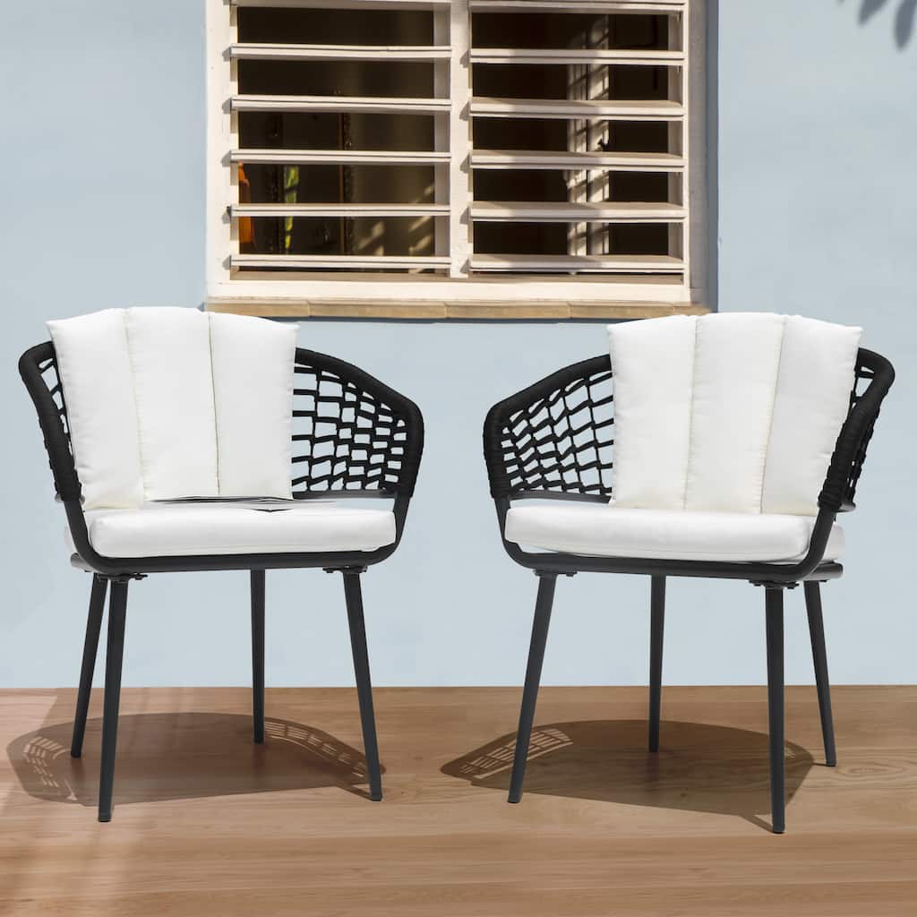 Nuu Garden Outdoor Patio Woven Rope Chairs with 1.97" Thick Cushions, Beige