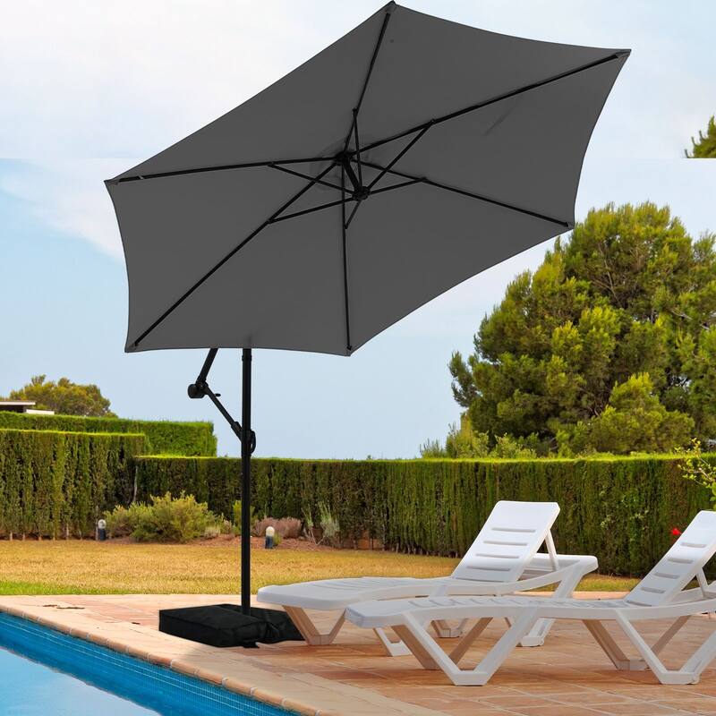 Autlaycil 10ft Offset Hanging Market Patio Umbrella with Base