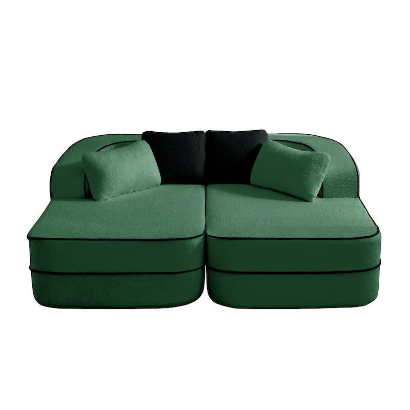 GDF Studio - Greenbrier 77.2" Modern Teddy Upholstered Boneless Sleeper Sofa with Double Chaises, and Contrast Color Design